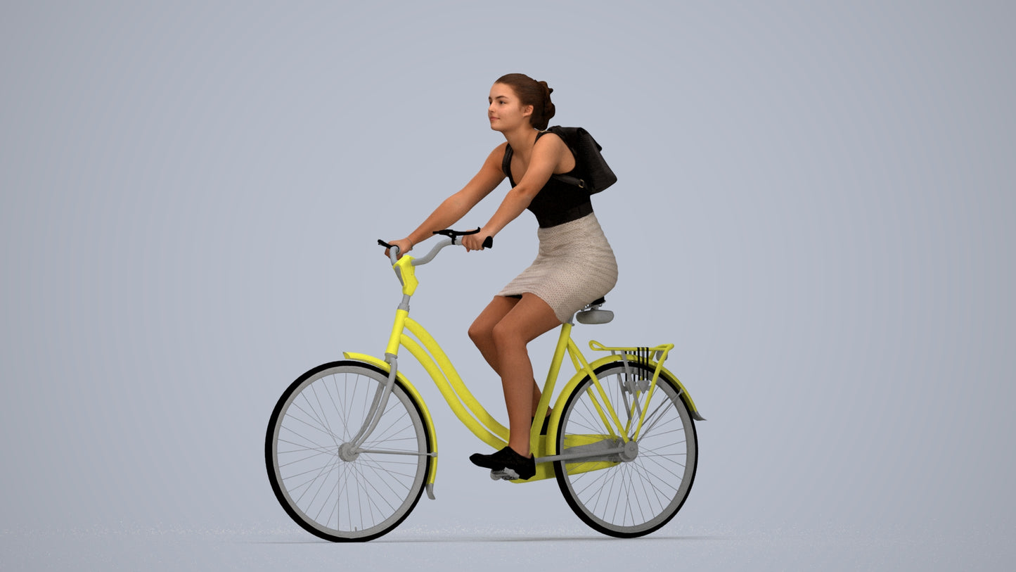 3D scanned girl cycling casual, photorealistic archviz people for Enscape and SketchUp, top-down view render