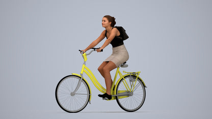 3D scanned girl cycling casual, photorealistic archviz people for Enscape and SketchUp, top-down view render