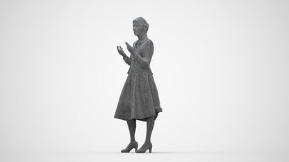 realistic 3D senior woman business standing, scanned archviz people for Blender and 3ds Max, wireframe back view