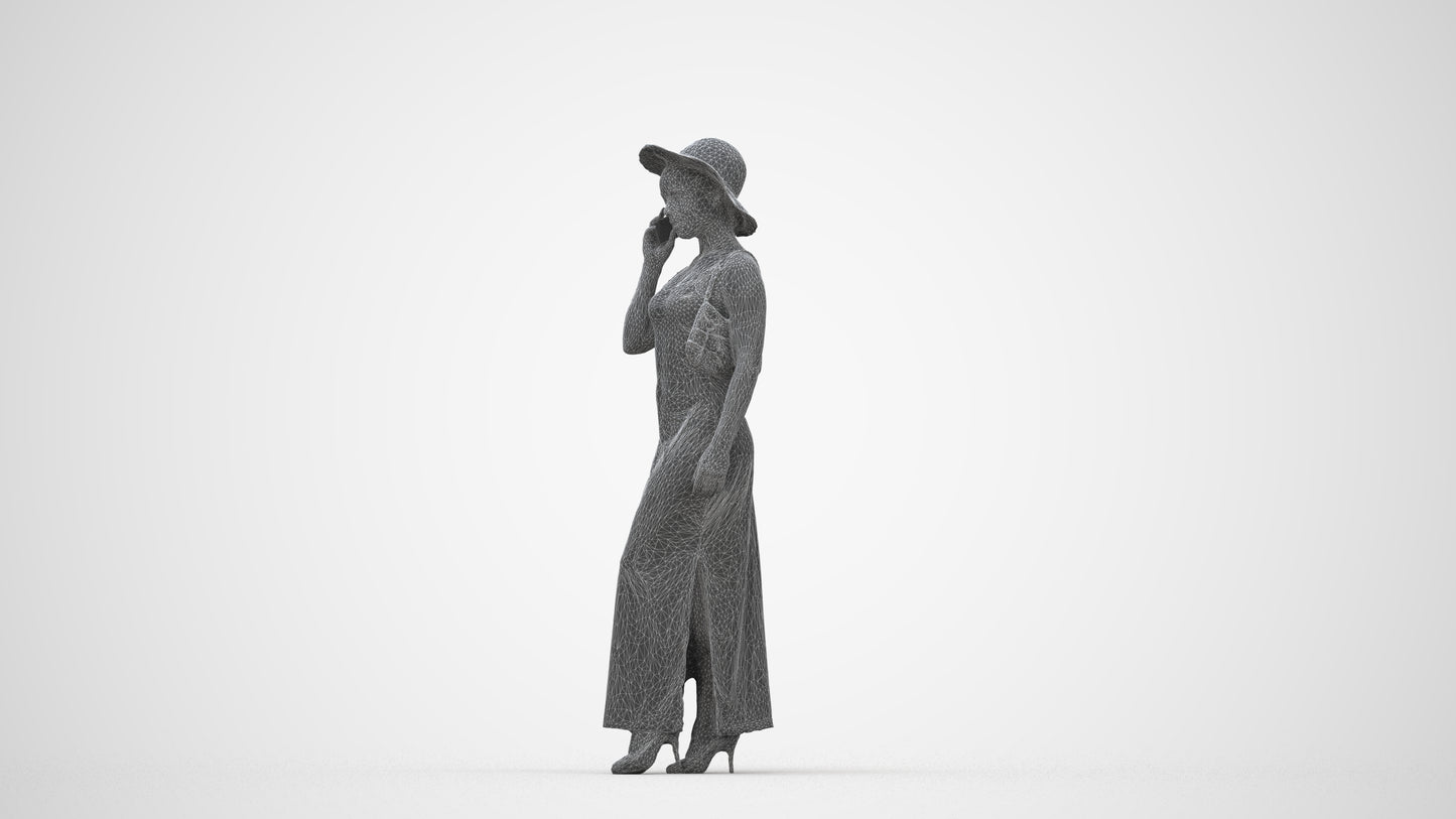 3D human model woman casual standing, photogrammetry scanned person for archviz, wireframe back view