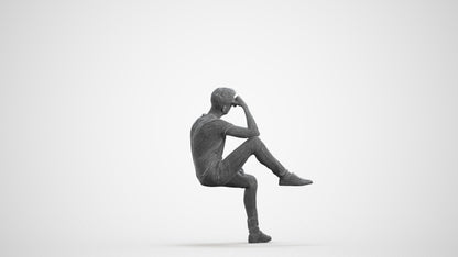 3D people model man casual sitting, scanned human for 3ds Max rendering, wireframe front view