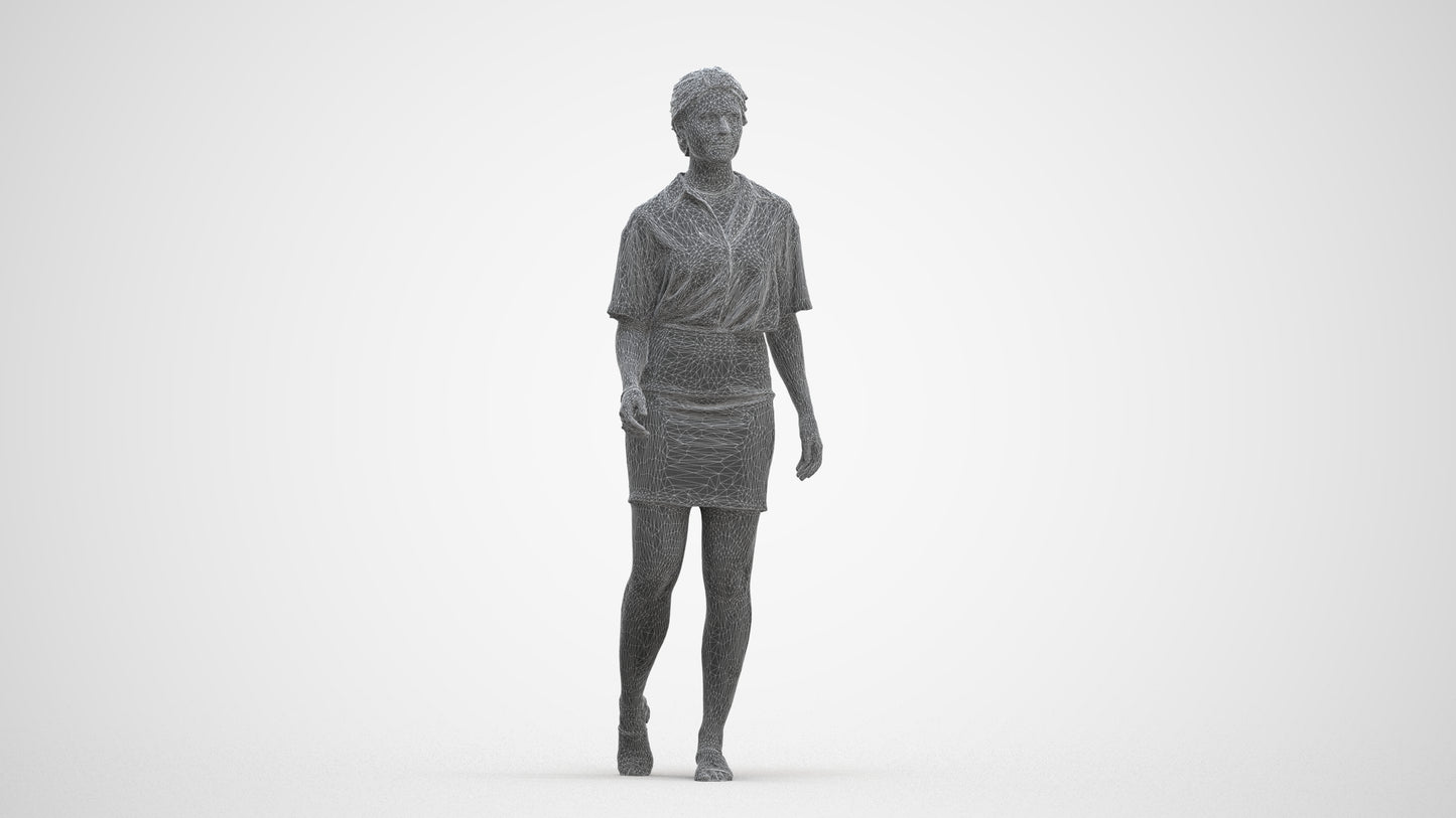 photogrammetry 3D woman casual walking, realistic human model archviz FBX, three-quarter front view render