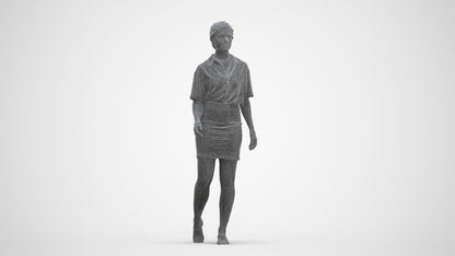 photogrammetry 3D woman casual walking, realistic human model archviz FBX, three-quarter front view render