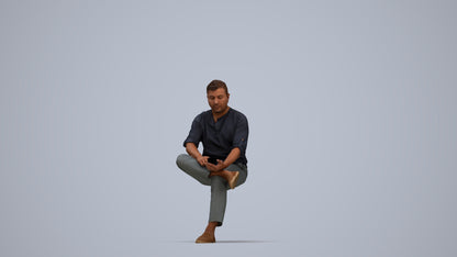 scanned 3D man casual sitting, photogrammetry people for Enscape and V-Ray, top-down view render