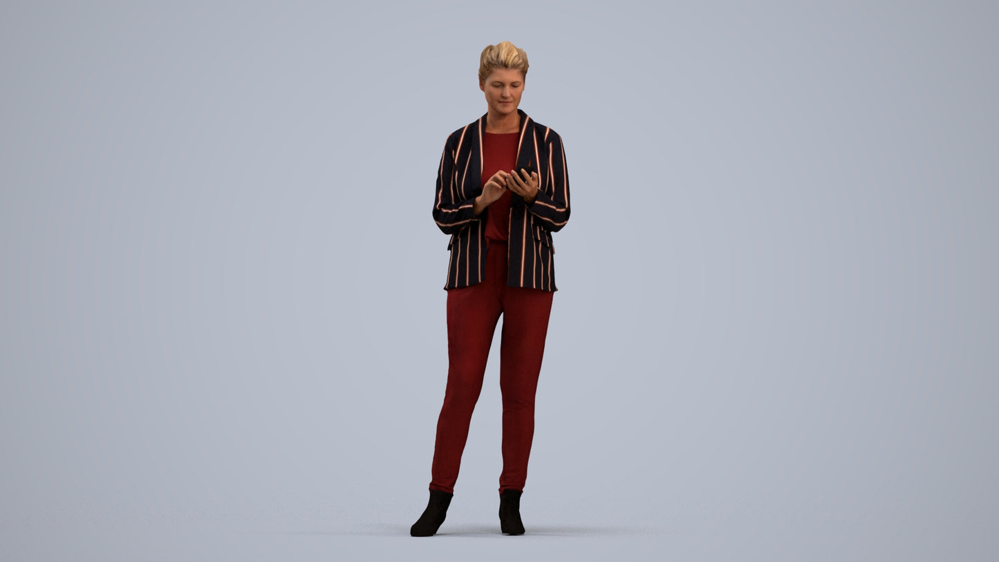 realistic 3D human woman business standing, archviz people FBX OBJ for Blender, standing pose render