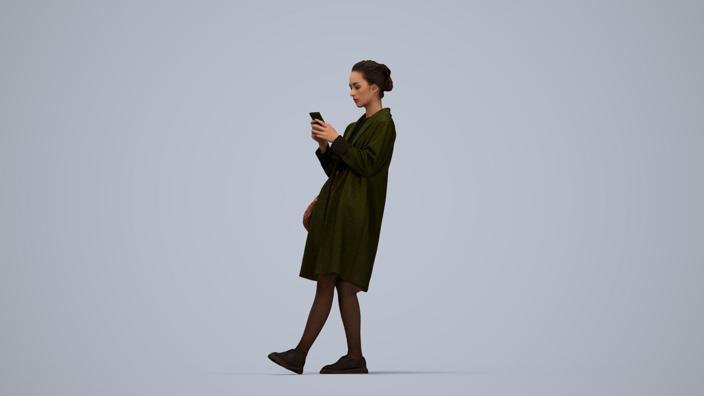 realistic 3D people woman casual standing, render-ready for V-Ray and Corona, FBX OBJ, top-down view render