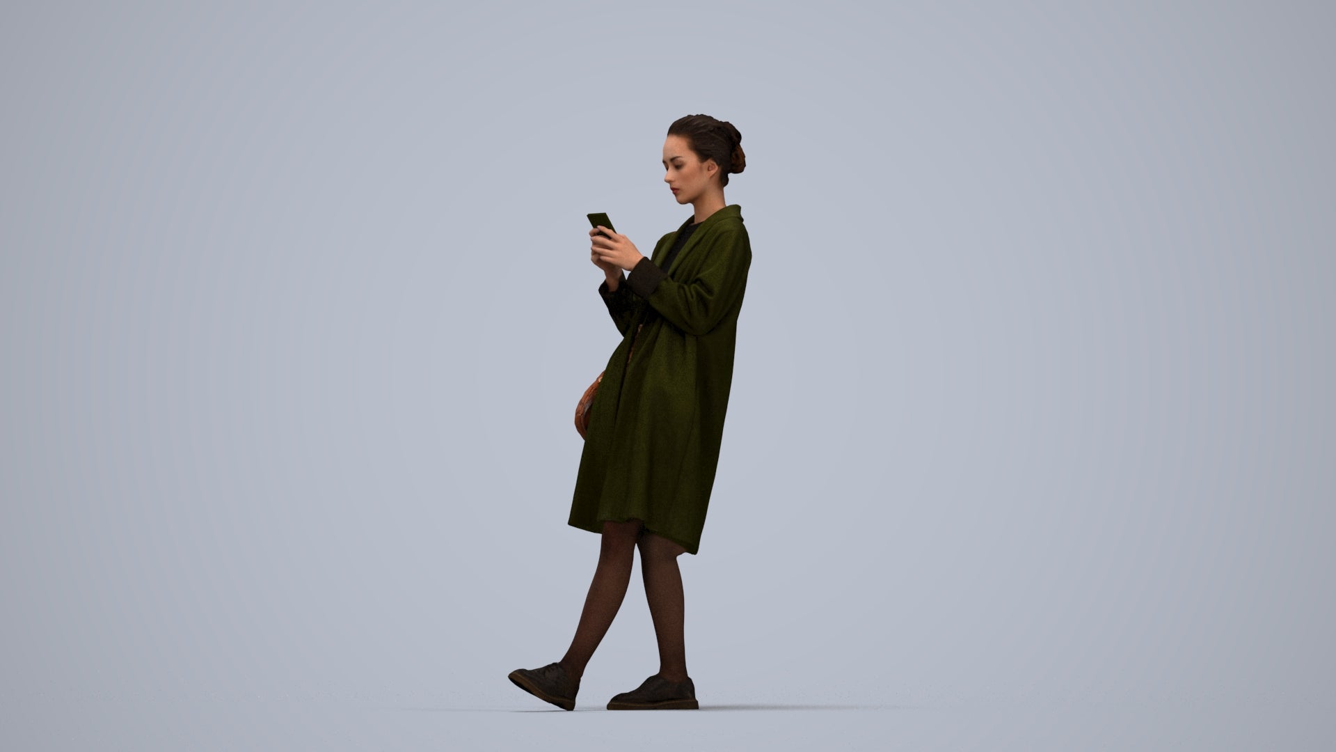 realistic 3D people woman casual standing, render-ready for V-Ray and Corona, FBX OBJ, top-down view render