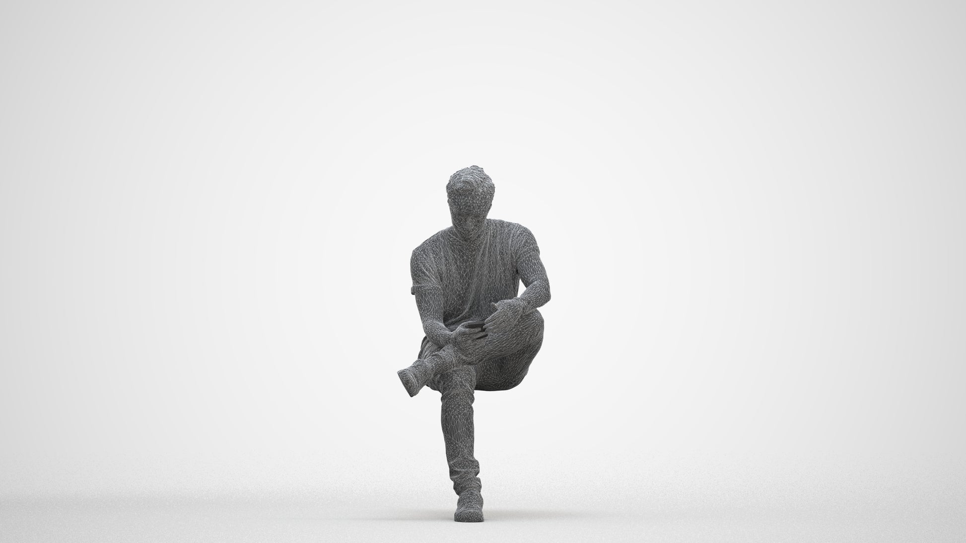3D scanned man sitting casual, photorealistic archviz people for Enscape and SketchUp, three-quarter front view render