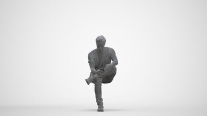 3D scanned man sitting casual, photorealistic archviz people for Enscape and SketchUp, three-quarter front view render