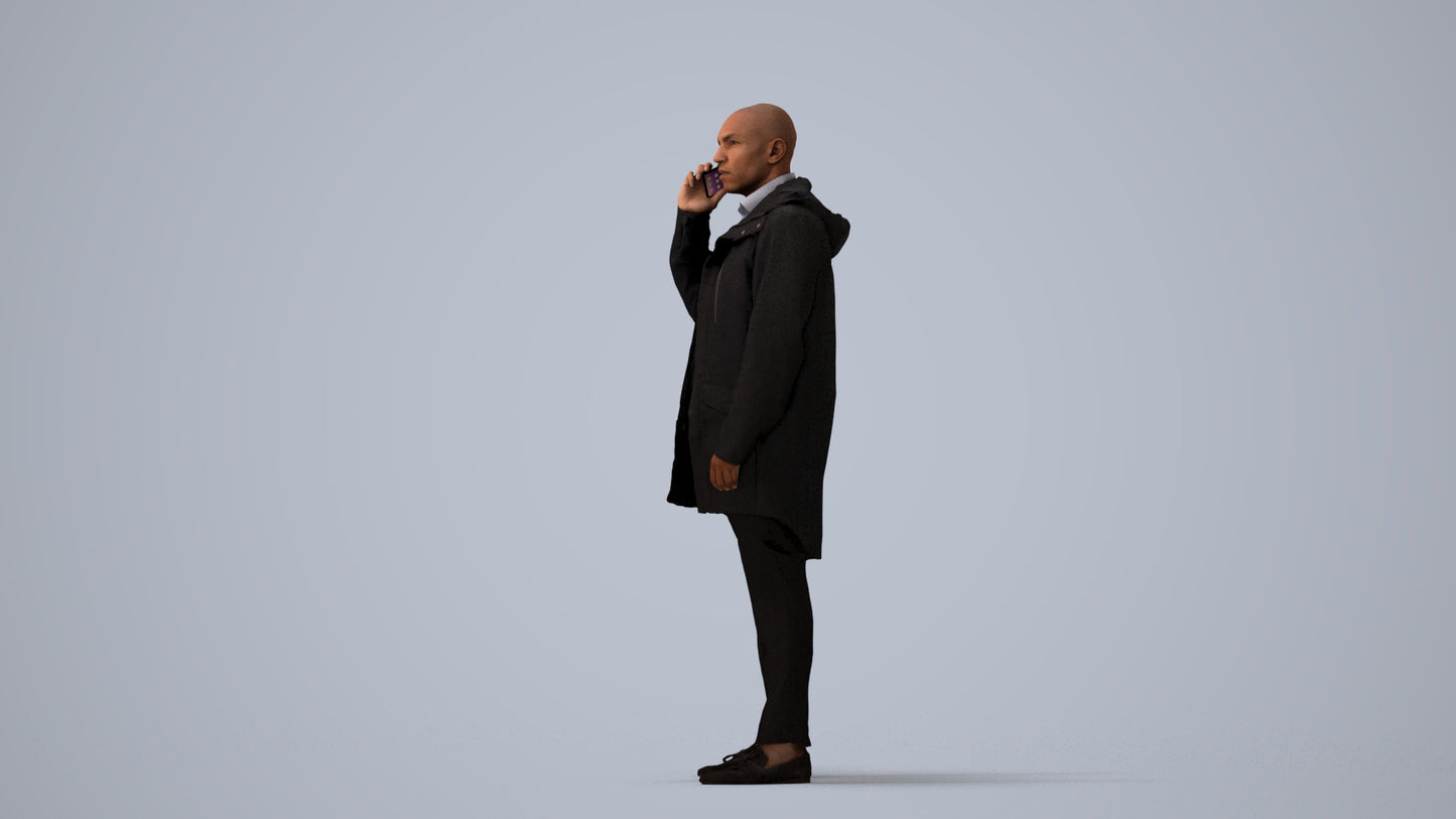 photogrammetry 3D man business standing, realistic human model archviz FBX, three-quarter view render