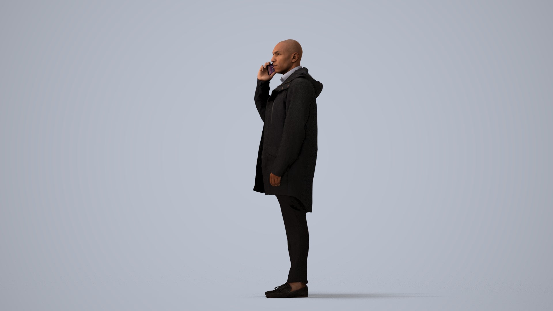 photogrammetry 3D man business standing, realistic human model archviz FBX, three-quarter view render
