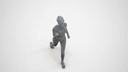 photogrammetry 3D woman sport walking, realistic human model archviz FBX, wireframe three-quarter view