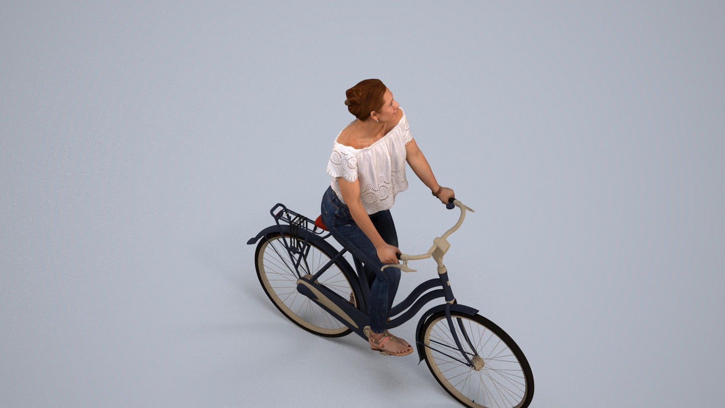 3D people model woman casual cycling, scanned human for 3ds Max rendering, back view render