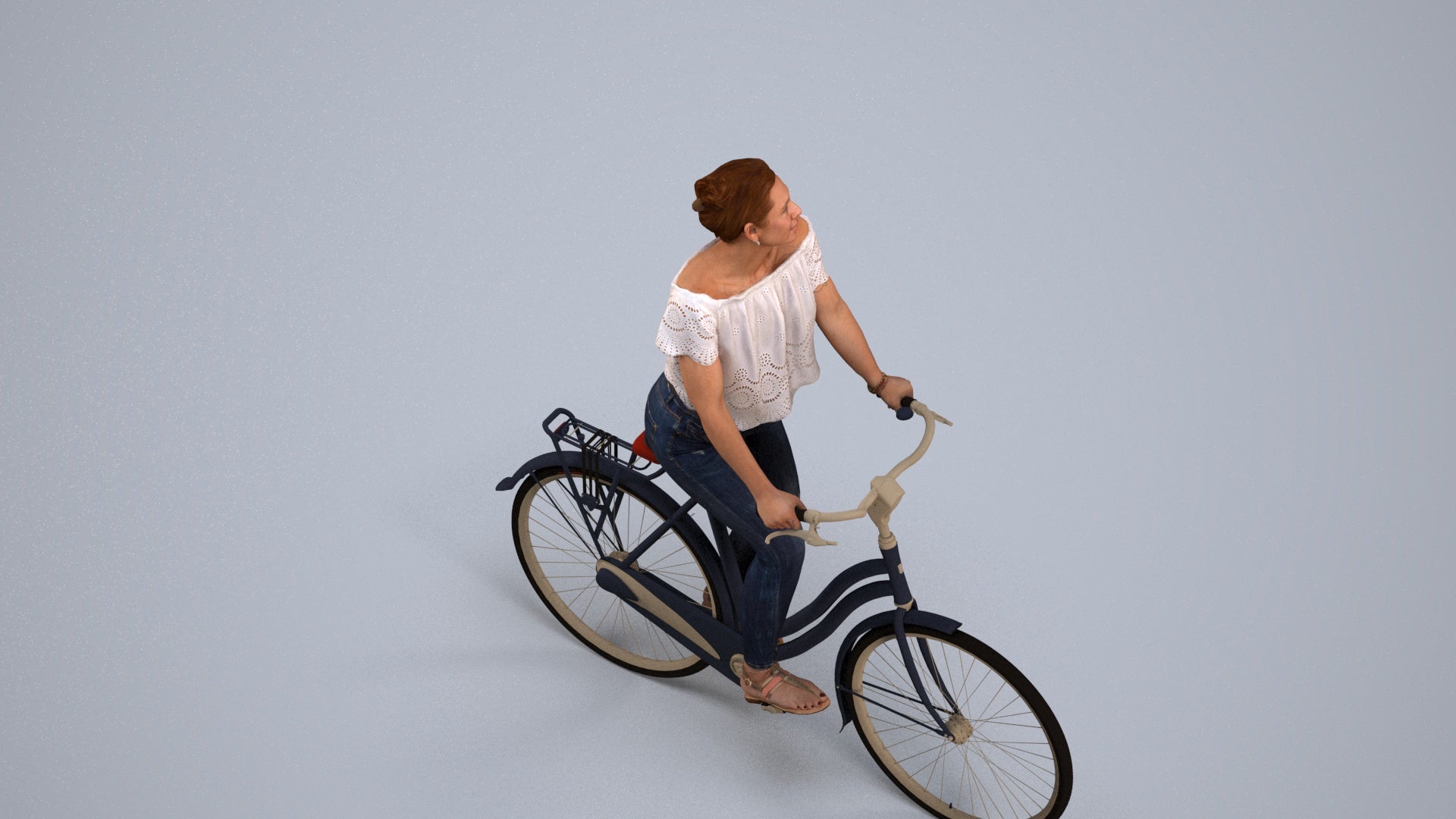 3D people model woman casual cycling, scanned human for 3ds Max rendering, back view render