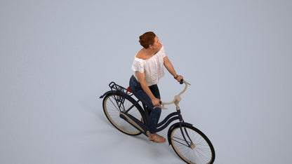 3D people model woman casual cycling, scanned human for 3ds Max rendering, back view render