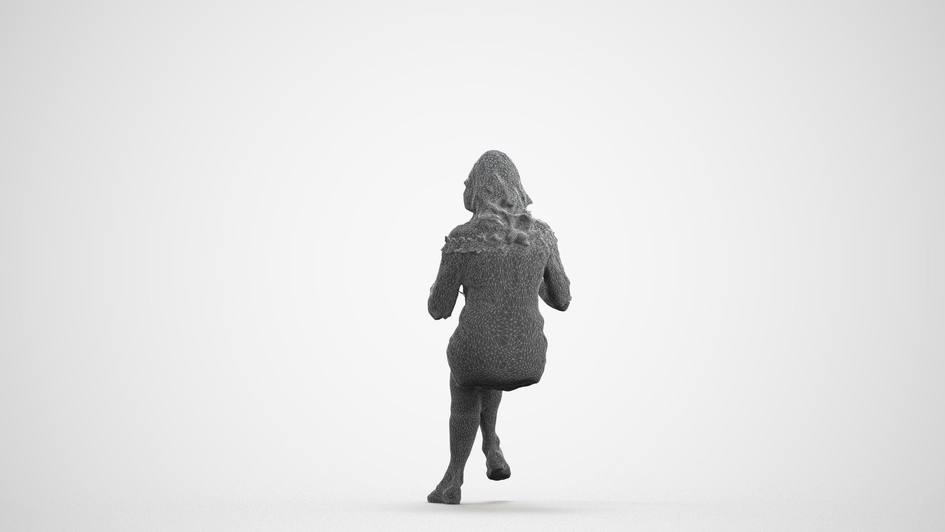 realistic 3D senior woman casual business, scanned archviz people for Blender and 3ds Max, wireframe front view