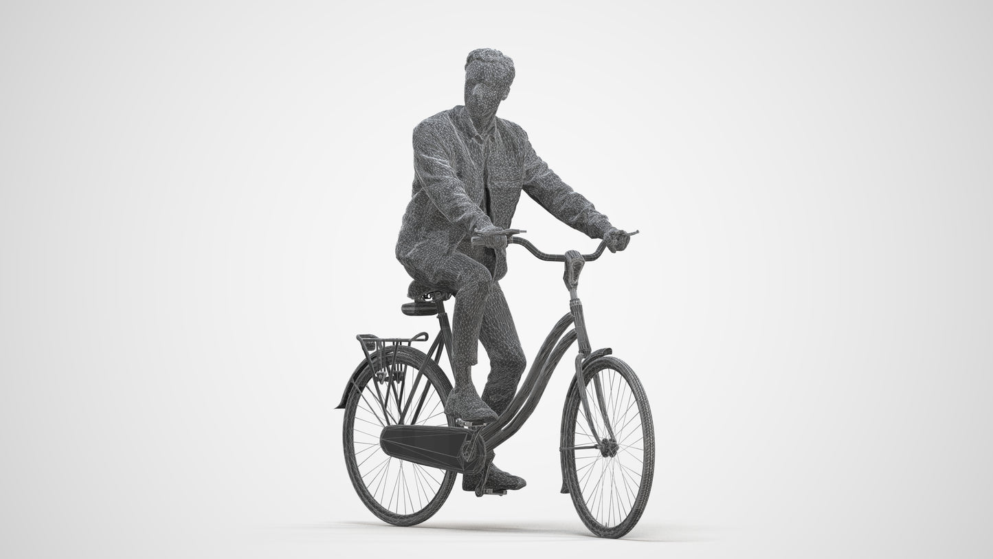 scanned 3D man casual cycling, photogrammetry people for Enscape and V-Ray, three-quarter front view render