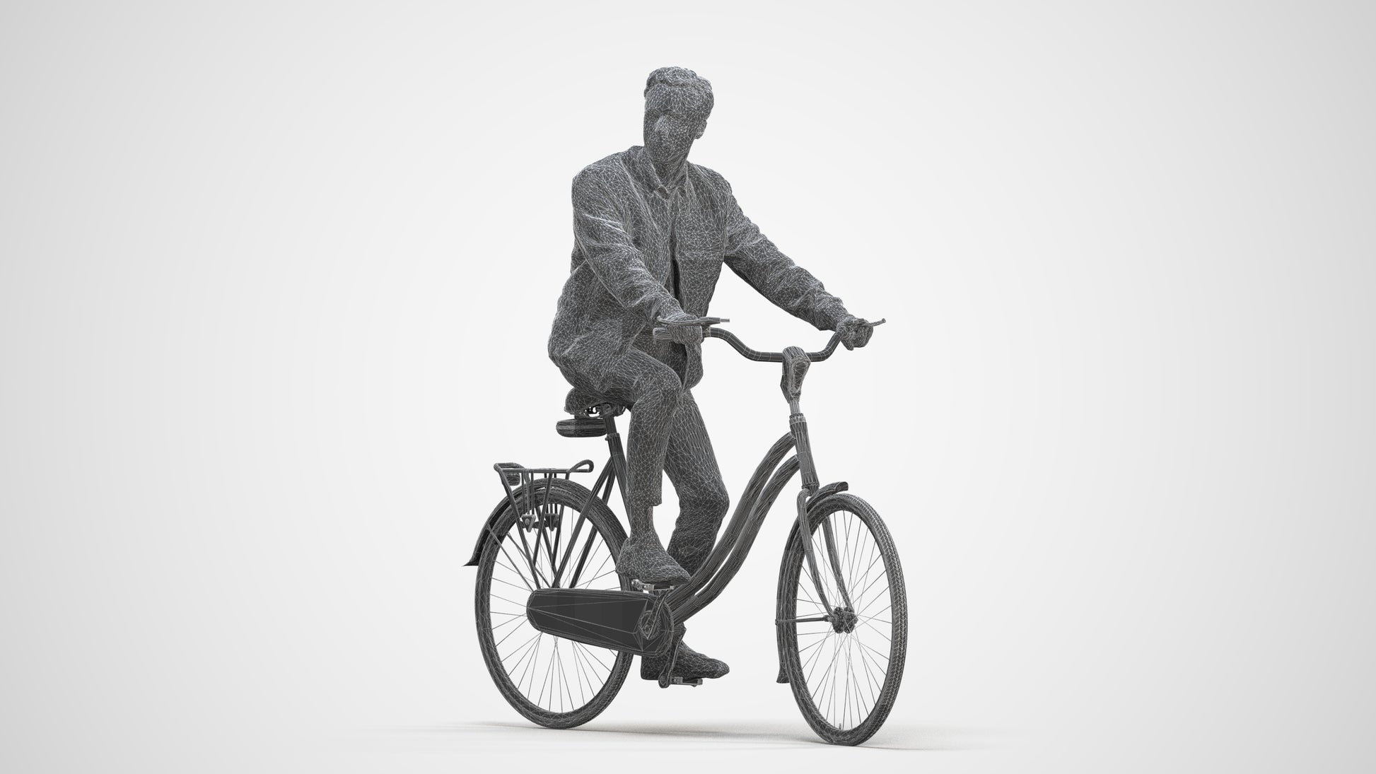 scanned 3D man casual cycling, photogrammetry people for Enscape and V-Ray, three-quarter front view render
