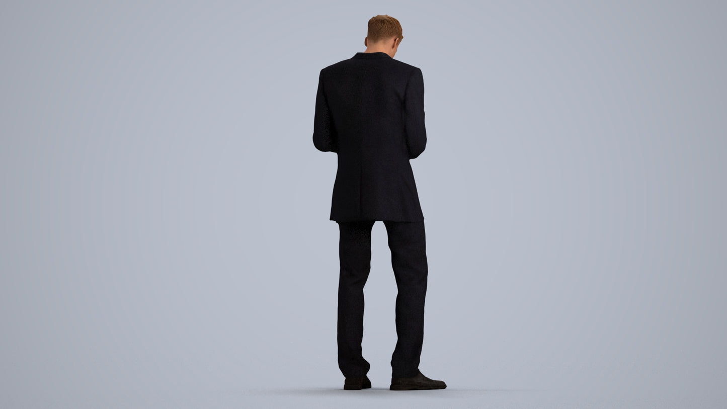 realistic 3D human man business, archviz people FBX OBJ for Blender, front view render