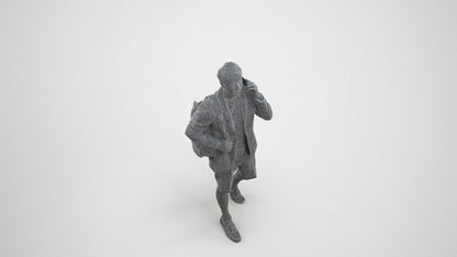 3D human model man business walking, photogrammetry scanned person for archviz, wireframe three-quarter view