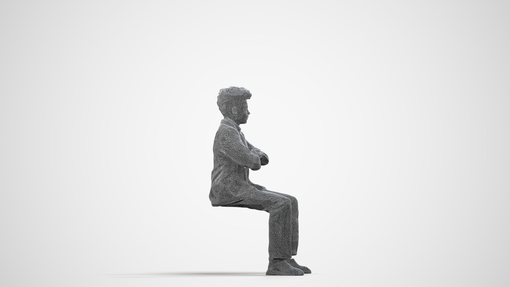 3D people model boy kids, scanned human for 3ds Max rendering, wireframe side view