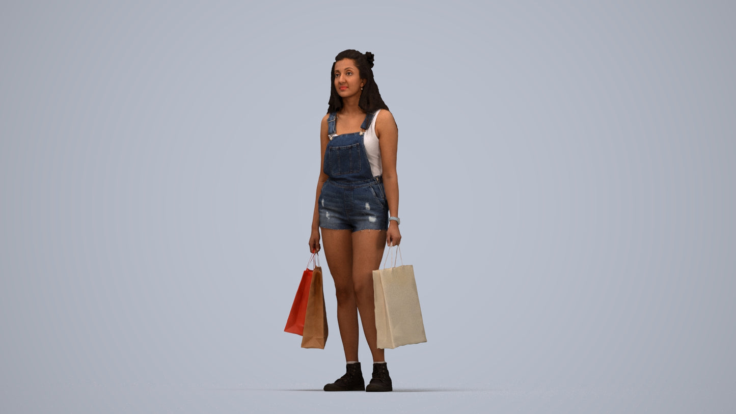 photogrammetry 3D woman casual shopping, realistic human model archviz FBX, top-down view render