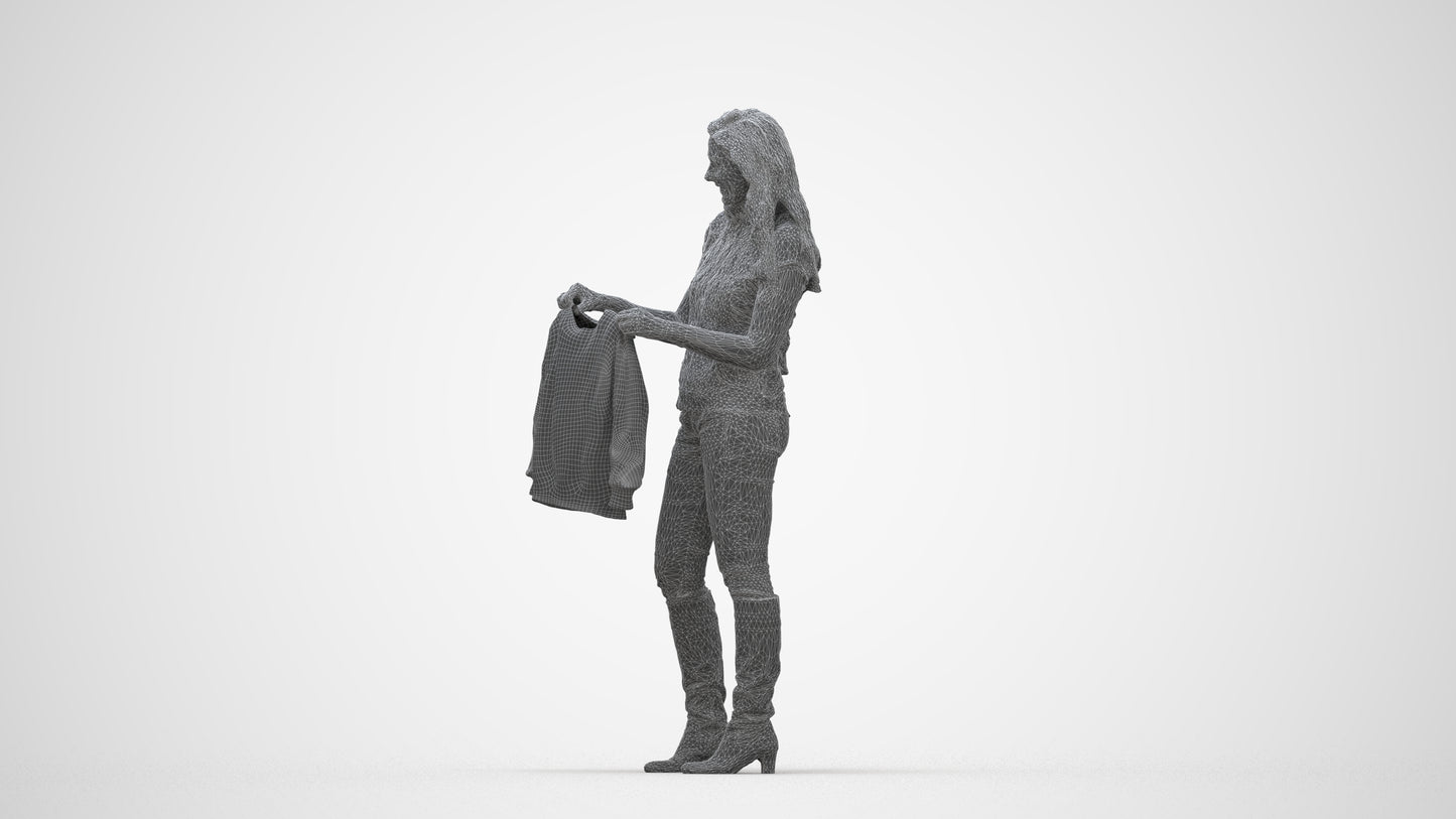 3D people model woman casual standing, scanned human for 3ds Max rendering, wireframe back view