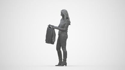 3D people model woman casual standing, scanned human for 3ds Max rendering, wireframe back view