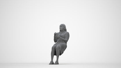 realistic 3D woman casual sitting, scanned archviz people for Blender and 3ds Max, wireframe back view