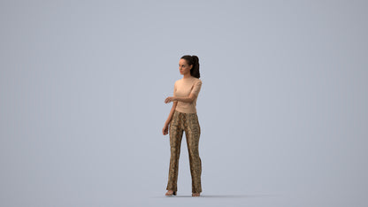 realistic 3D human woman casual door, archviz people FBX OBJ for Blender, three-quarter view render