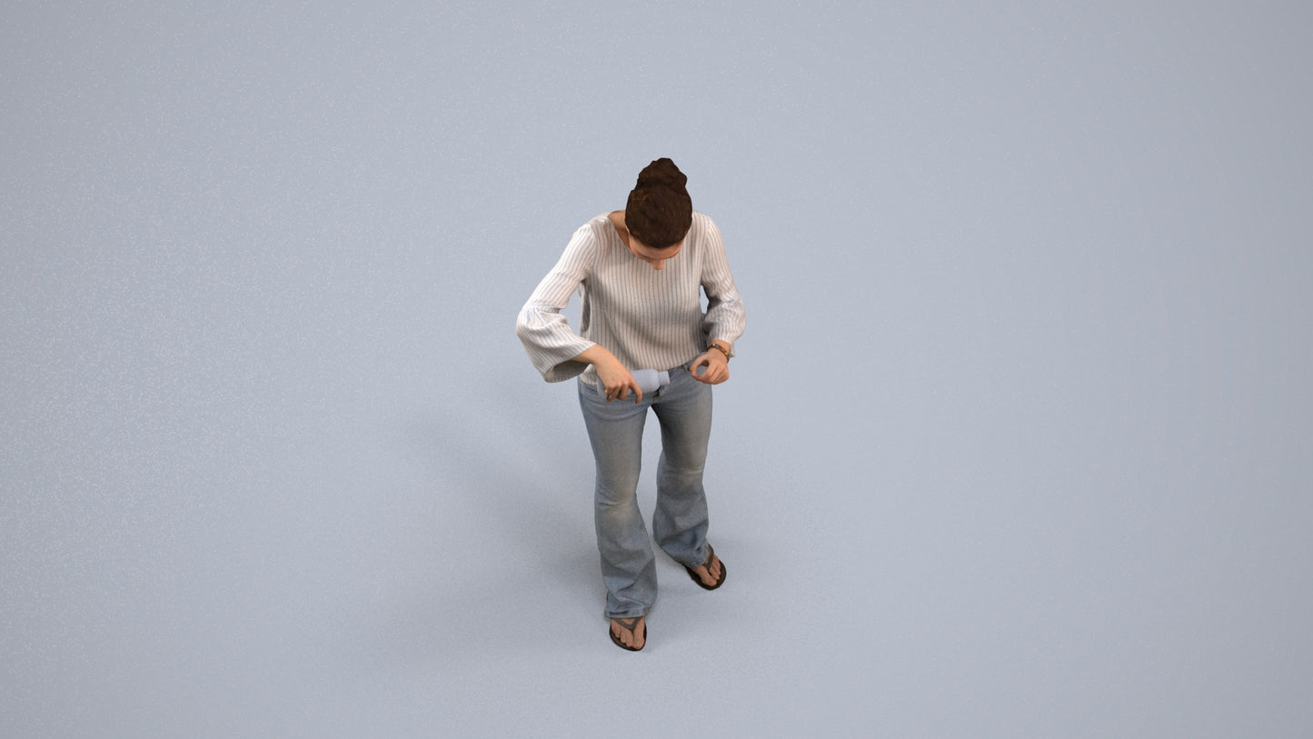3D scanned woman standing casual, photorealistic archviz people for Enscape and SketchUp, back view render