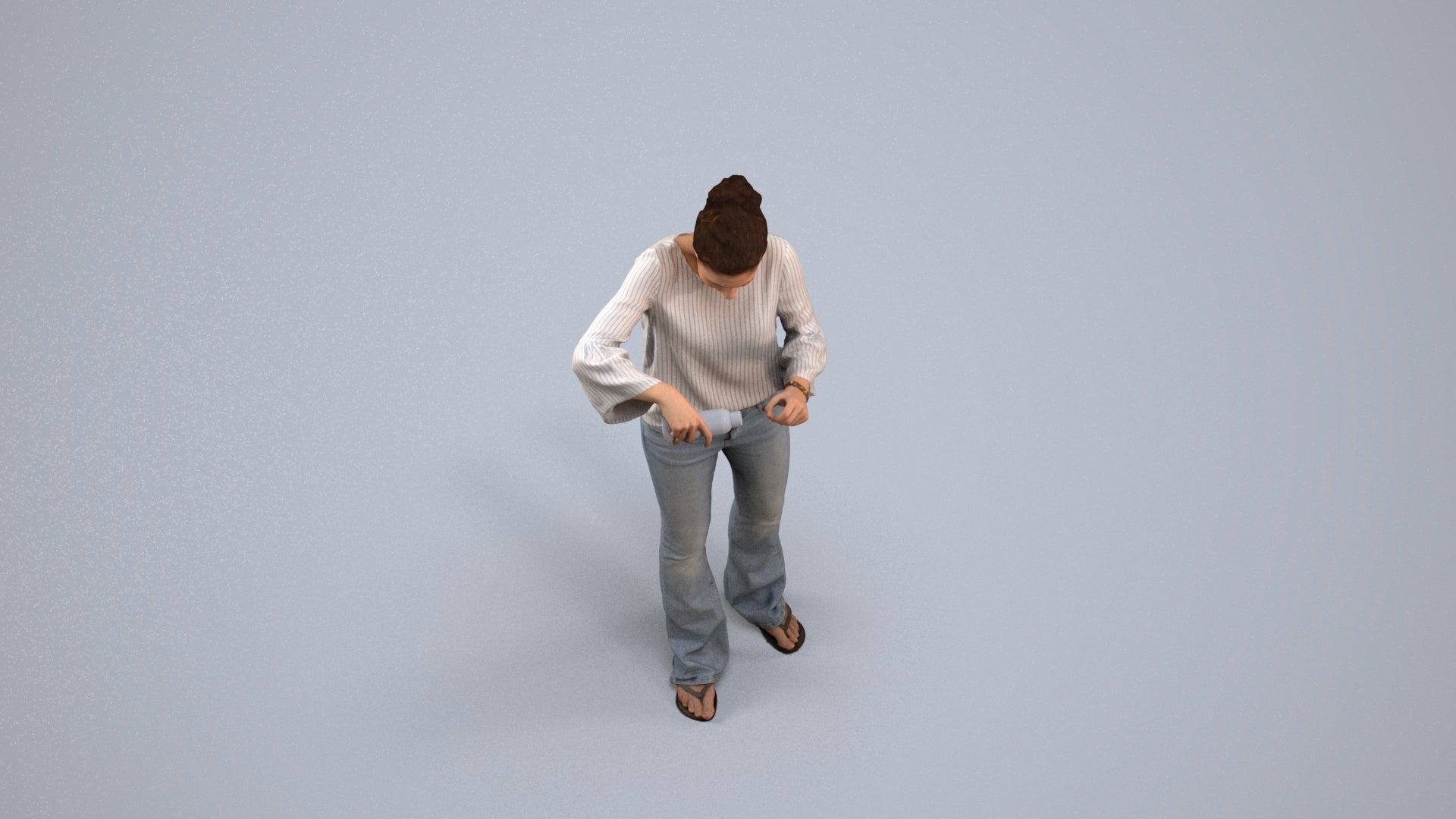3D scanned woman standing casual, photorealistic archviz people for Enscape and SketchUp, back view render