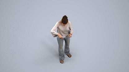 3D scanned woman standing casual, photorealistic archviz people for Enscape and SketchUp, back view render