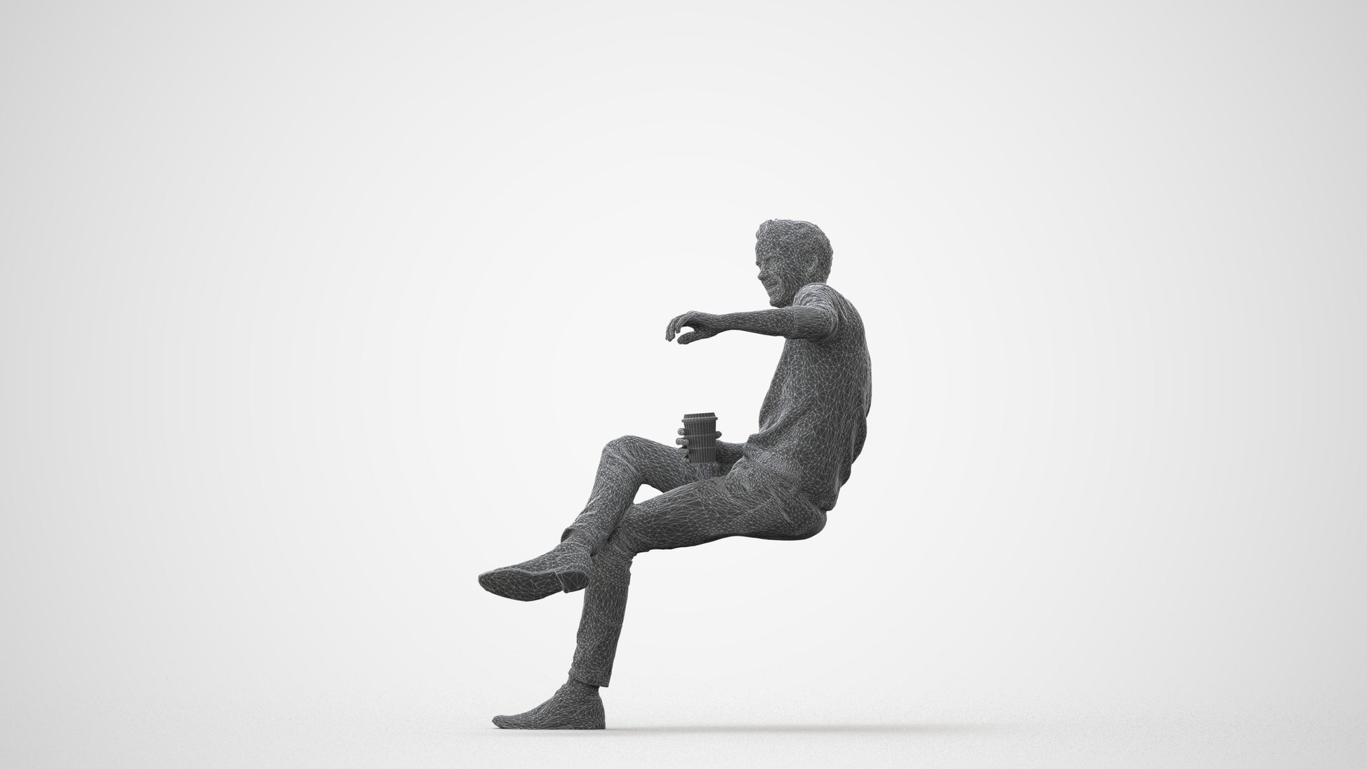 scanned 3D man casual sitting, photogrammetry people for Enscape and V-Ray, square thumbnail