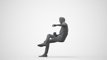 scanned 3D man casual sitting, photogrammetry people for Enscape and V-Ray, square thumbnail