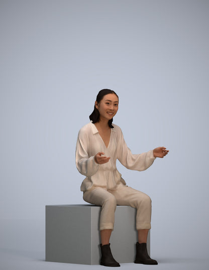 3D scanned woman sitting casual, photorealistic archviz people for Enscape and SketchUp