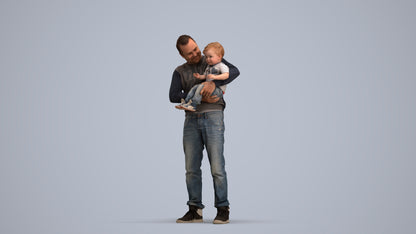 3D people model boy casual kids, scanned human for 3ds Max rendering, standing pose render