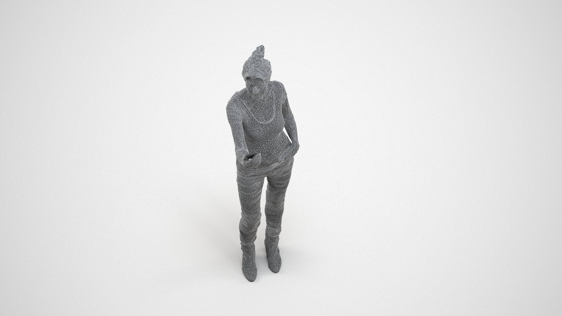 realistic 3D people senior woman casual standing, render-ready for V-Ray and Corona, FBX OBJ, wireframe three-quarter view