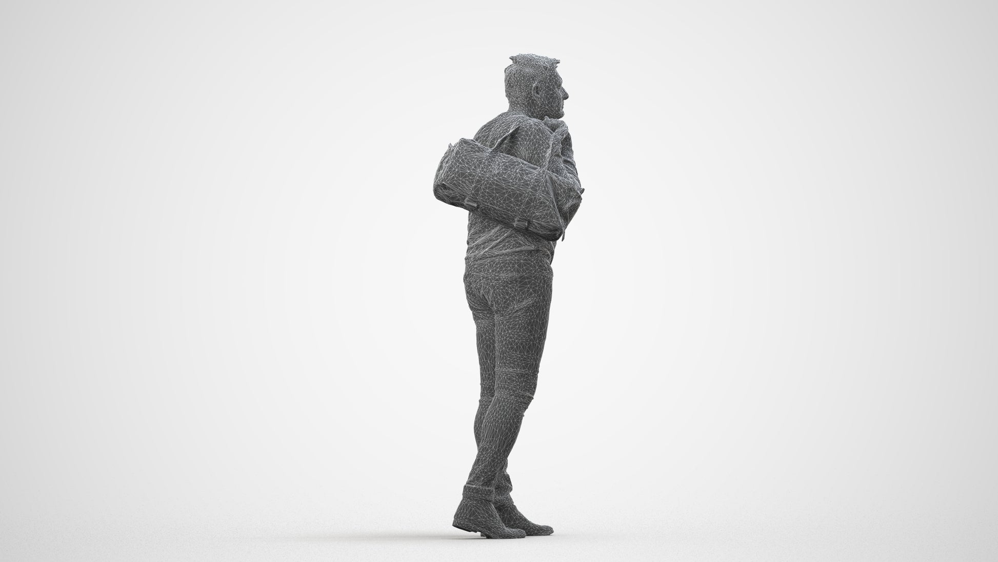 3D people model man casual walking, scanned human for 3ds Max rendering, wireframe side view