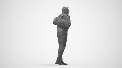 3D people model man casual walking, scanned human for 3ds Max rendering, wireframe side view