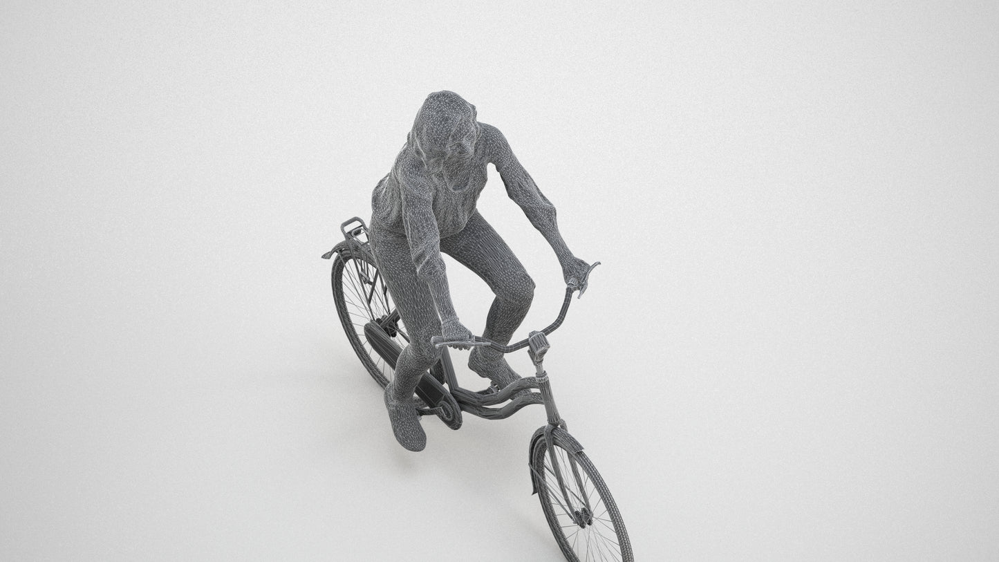 realistic 3D woman casual cycling, scanned archviz people for Blender and 3ds Max, wireframe three-quarter view