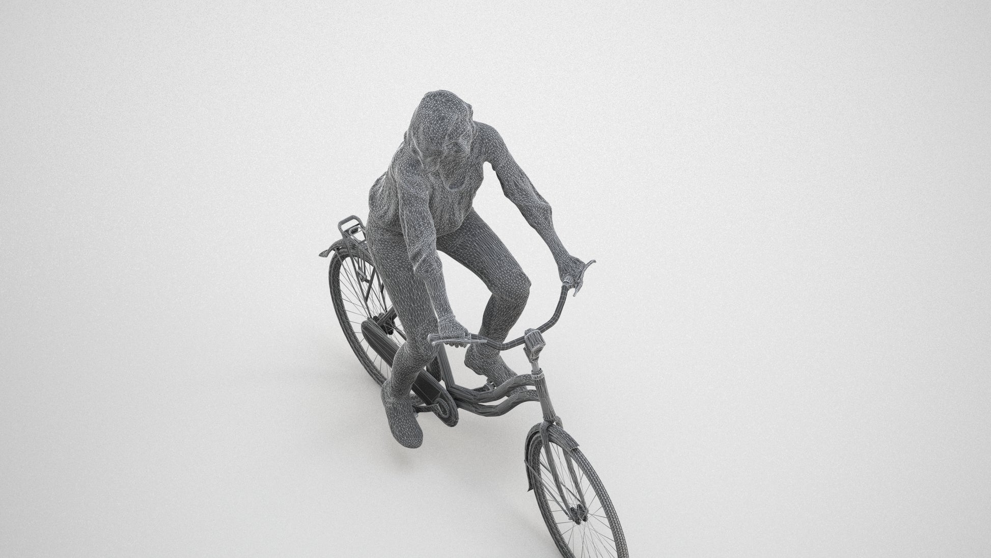 realistic 3D woman casual cycling, scanned archviz people for Blender and 3ds Max, wireframe three-quarter view
