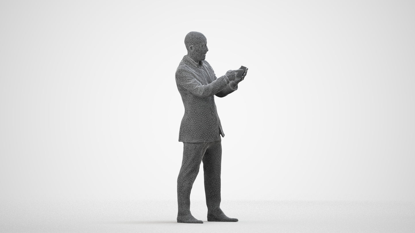 photogrammetry 3D man business, realistic human model archviz FBX, wireframe side view