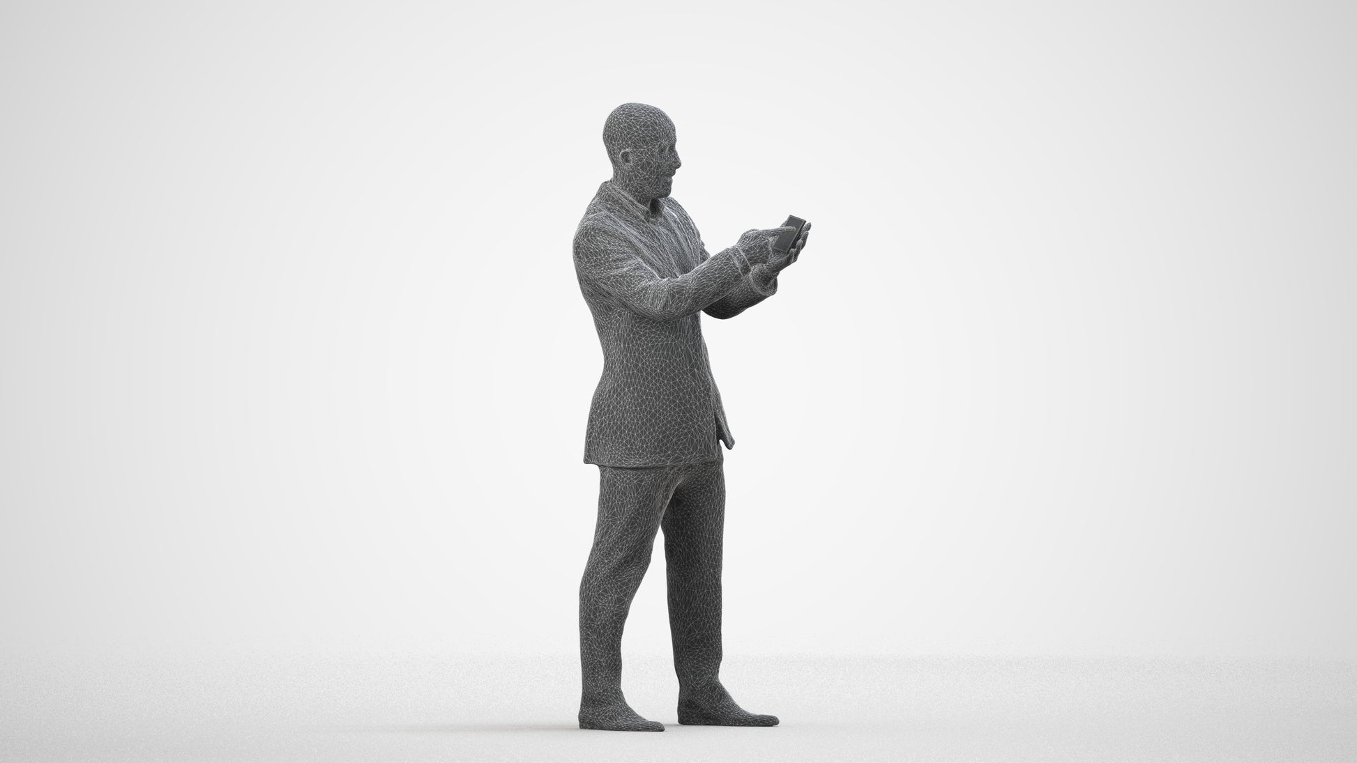 photogrammetry 3D man business, realistic human model archviz FBX, wireframe side view