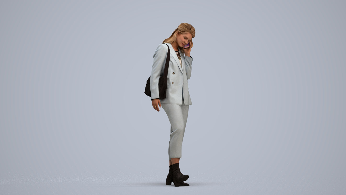 photogrammetry 3D woman business walking, realistic human model archviz FBX, standing pose render