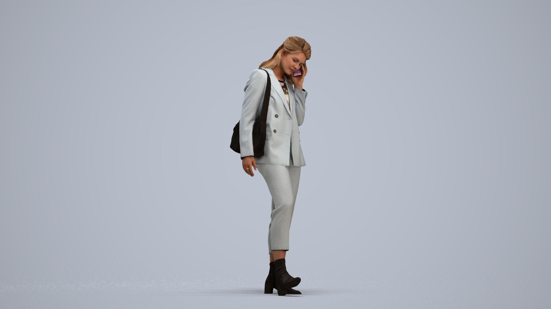 photogrammetry 3D woman business walking, realistic human model archviz FBX, standing pose render