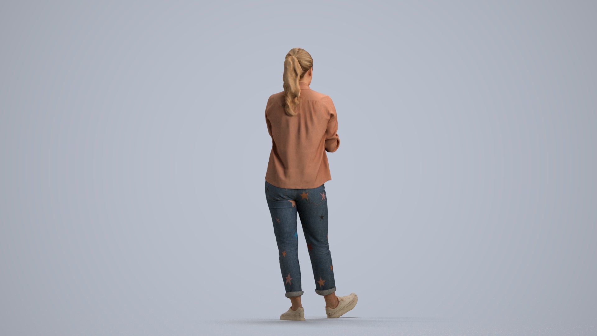 3D people model woman casual standing, scanned human for 3ds Max rendering, front view render