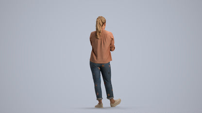 3D people model woman casual standing, scanned human for 3ds Max rendering, front view render