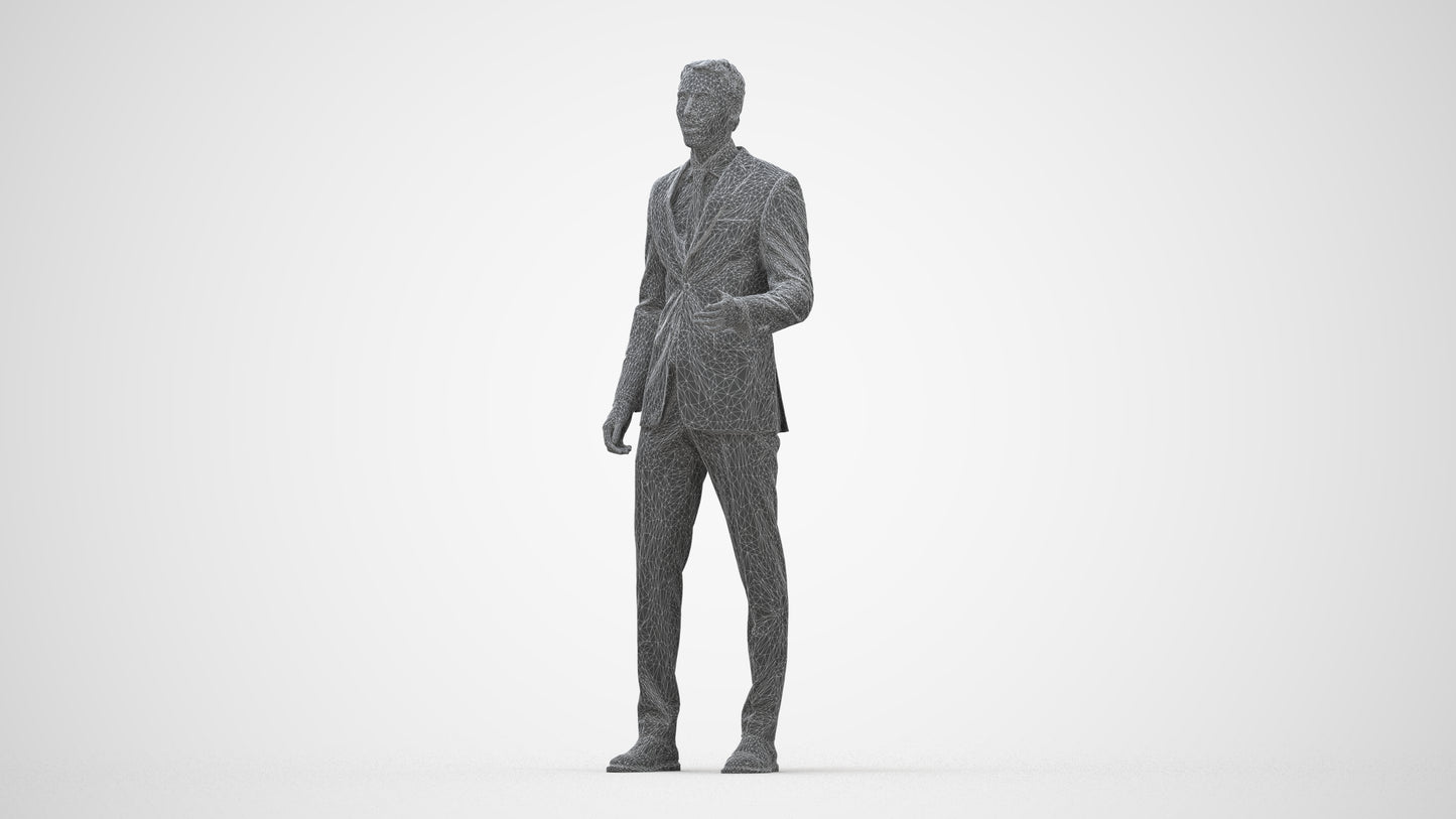 3D people model man business, scanned human for 3ds Max rendering, wireframe back view