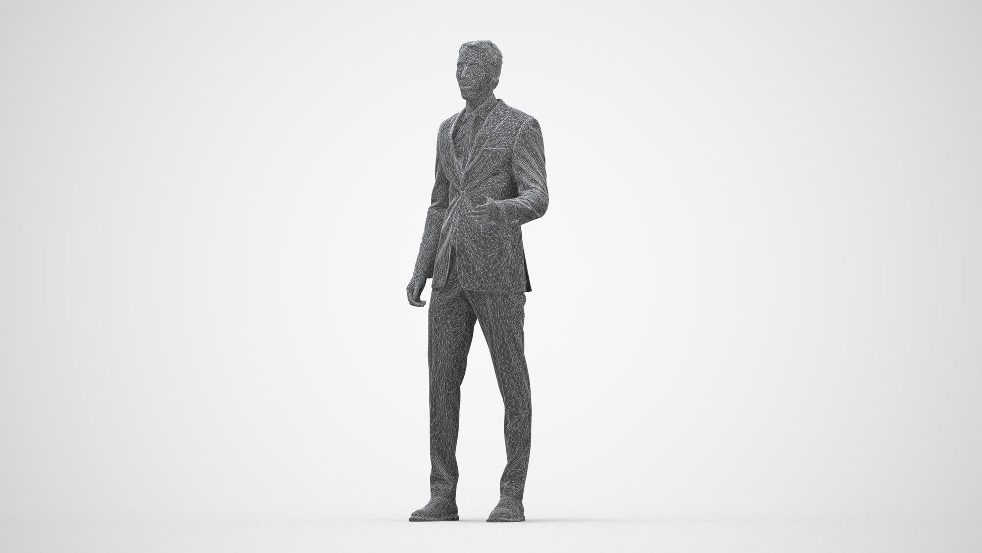 3D people model man business, scanned human for 3ds Max rendering, wireframe back view